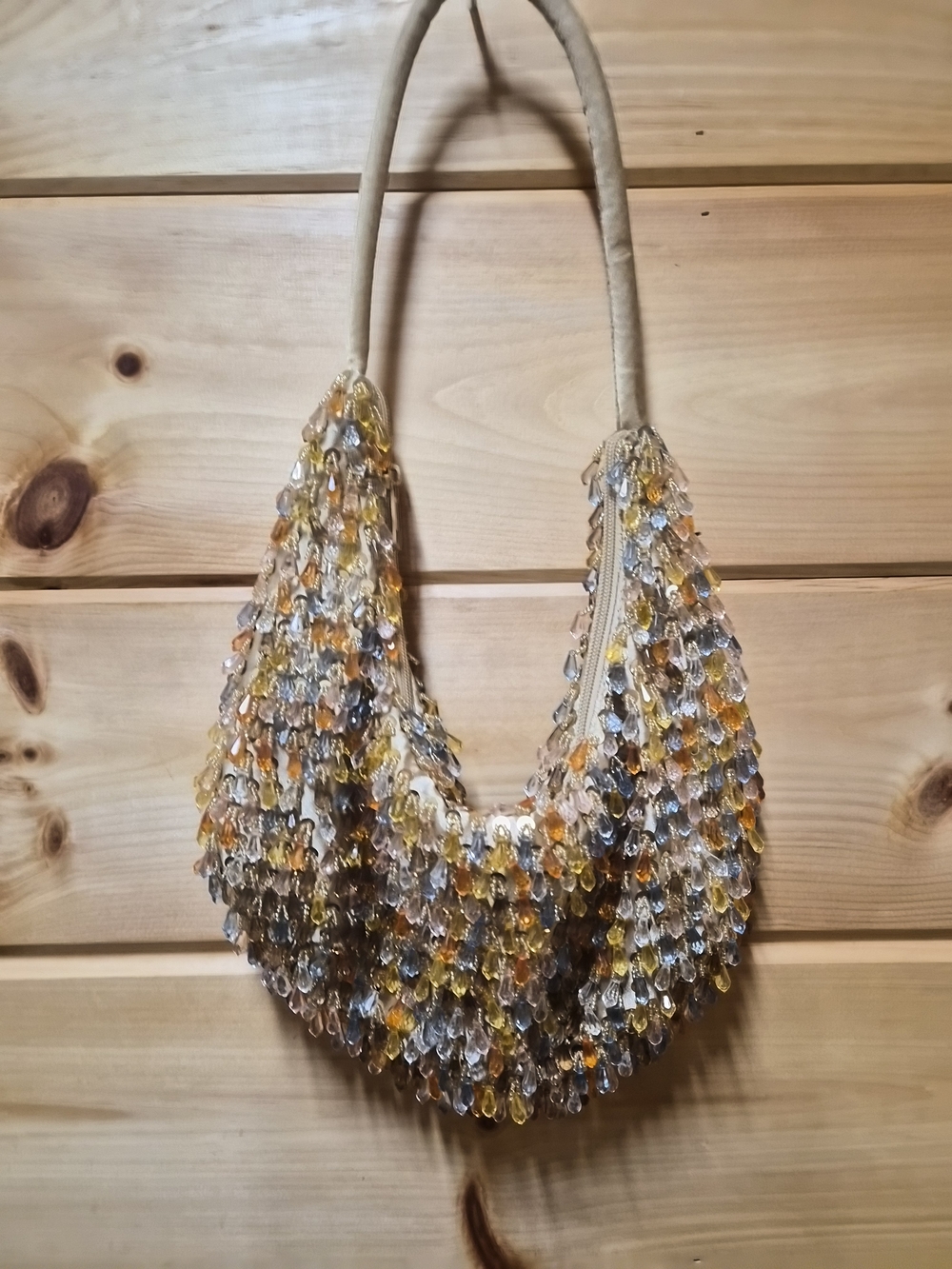 Vintage Beaded Teardrop Shoulder Bag in Amber and Clear